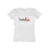 White t-shirt with Smelty colorful logo design