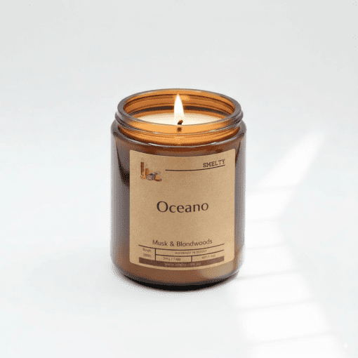 Amber Jar Candle With Lit Wick