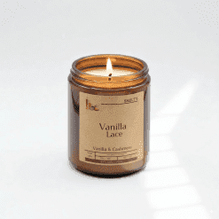Scented candle in amber glass jar