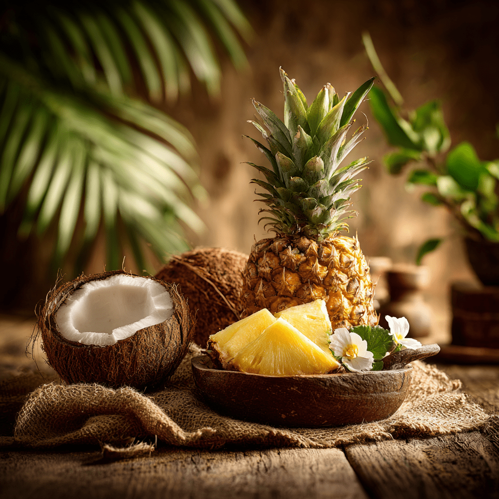 Ipanema - Pineapple &Amp; Coconut 2 Ipanema Pineapple And Coconut Soy Candle Product Image With Tropical Fruits And Amber Jar