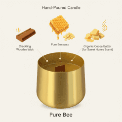 Luxurious beeswax candle with wooden wick