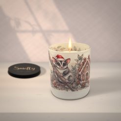 Sugar Glider Gingerbread Christmas Candle By Smelty Styled On A Stone Benchtop In Soft Window Light
